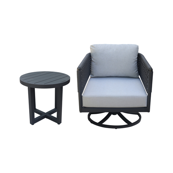 International Concepts Outdoor 2 Piece Patio Furniture Set with an End Table and Swivel Rocking Chair KODOT-12RE-201SW